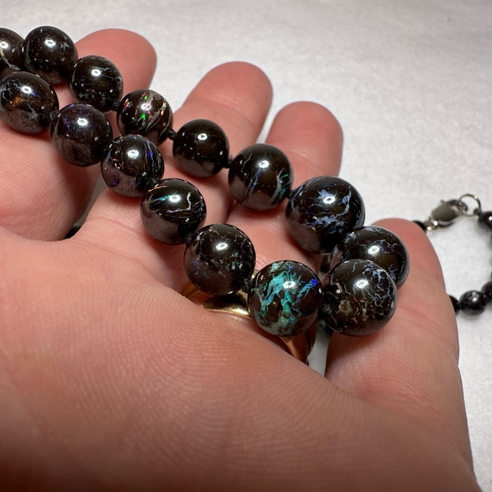 Authenticated 18” Black Opal Hand Beaded Necklace - Picture 2 of 13